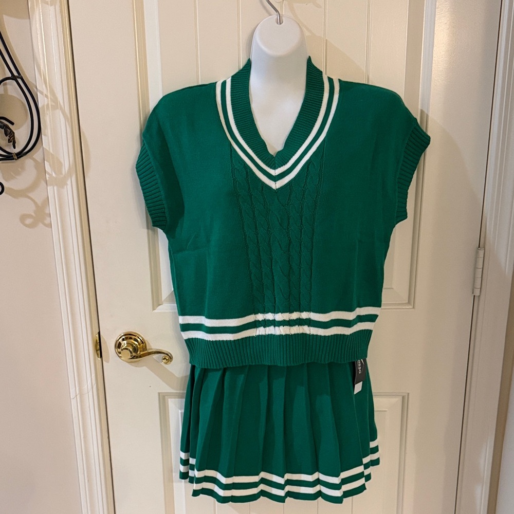 Green Mini Skirt with Sweater Set